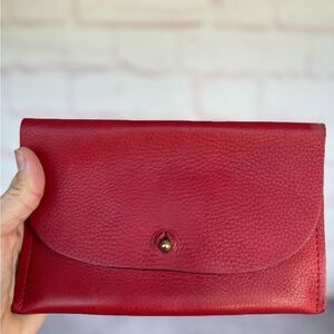 RARE Libby Lane Red Pebbled Leather Envelope Small Pouch Clutch Bag